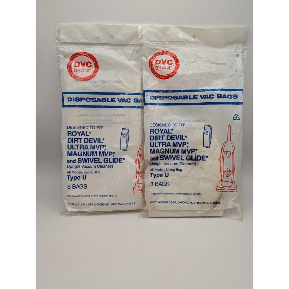 Lot of 2 (6 Bags)Type U Vacuum Bags for Dirt Devil Ultra MVP Disposable